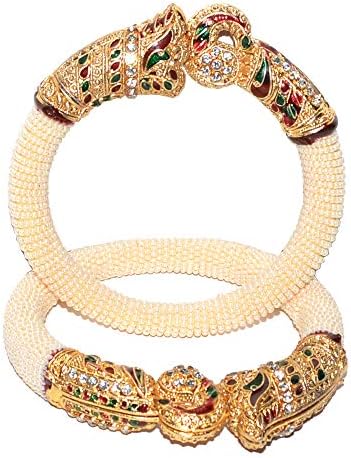 Jewels Kafe Off-White Gold Plated Delica Bead with Meenakari Designer Openable Kada for Women - Pack of 2