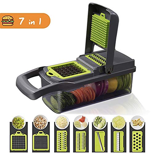 Caannasweis Vegetable Chopper, Pro Mandoline Slicer with Container, 8 in 1 onion chopper slicer dicer for Carrots, Cabbage, Potato, Garlic, Tomato, Fruit, Salad