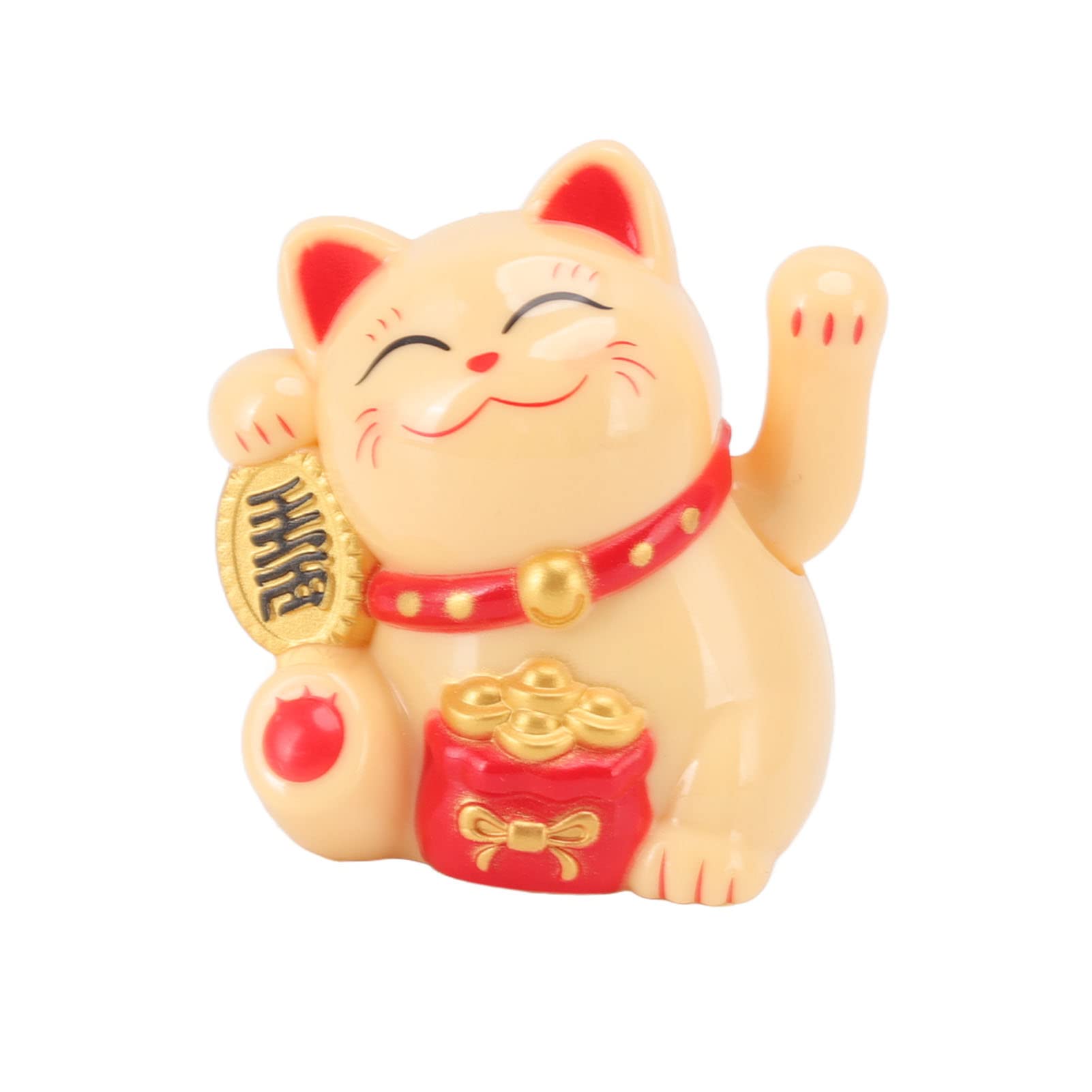 Solar Powered Waving Cat, Chinese Wealth Lucky Cat Waving Arm Solar Fortune Cat Statue, Beckoning Waving Arm Fortune Lucky Cat for Decorating Front Desk Car Business Openings (Sit Sideways Yellow)