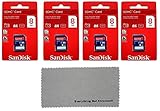 4 Pack SanDisk 8 GB Class 4 SD HC Flash Memory Card Retail - With Everything But Stromboli (tm) MicroFiber Cleaning Cloth