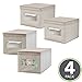 mDesign Large Soft Stackable Fabric Baby Nursery Storage Organizer Holder Bin Box with Front Window/Lid for Child/Kids Bedroom, Playroom, Classroom, Spira Collection, 4 Pack, Taupe/Natural