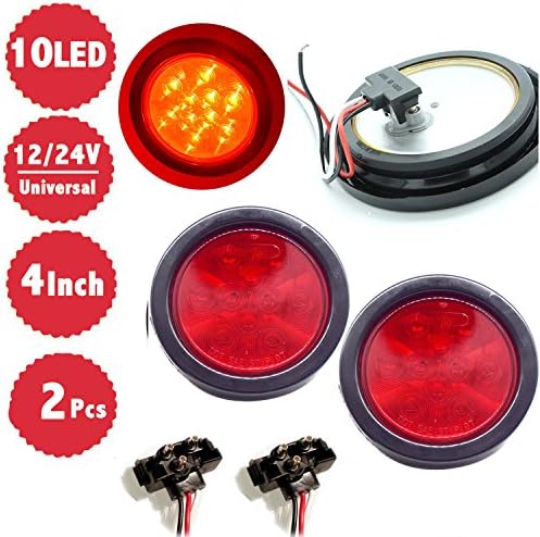 4" Round Red LED Trailer Tail Lights Stop Brake Trailer Lights for Trucks RV JEEP (DOT Certified, Grommet &amp; Plug Included)-2pcs