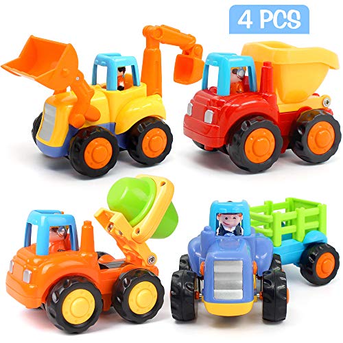 Friction Powered Cars Push and Go Toys Cars for Toddlers Baby Boys Inertia Toys Early Educational Toddler Toys Construction Vehicles Toys Kids Gift Tractor, Bulldozer, Cement Mixer, Dump Truck, 4Pcs - Thumbnail 7