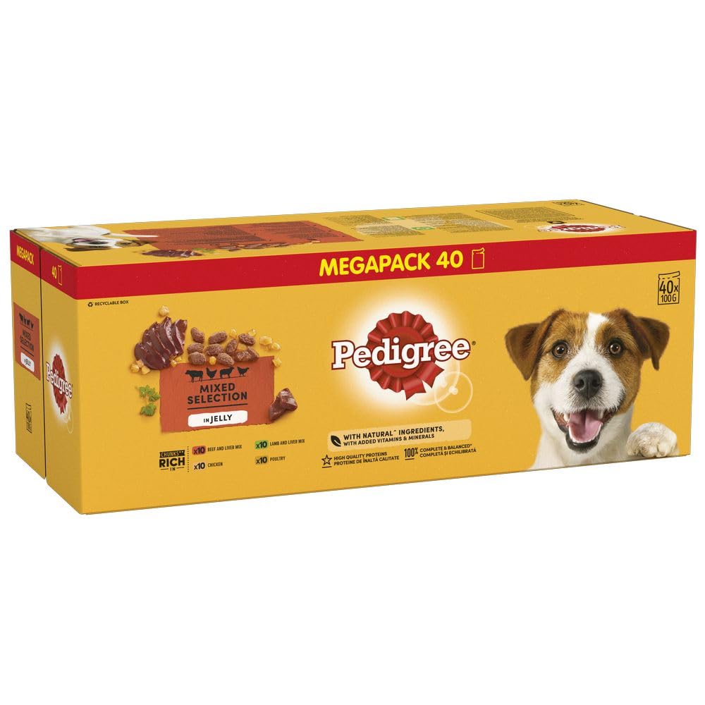 Pedigree Adult Dog Wet Food in Pouch, Mixed Selection in Jelly, 40x100g