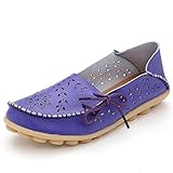Lucksender Womens Hollow Out Carving Casual Leather Driving Flat Loafers Shoes 9B(M)US Purple