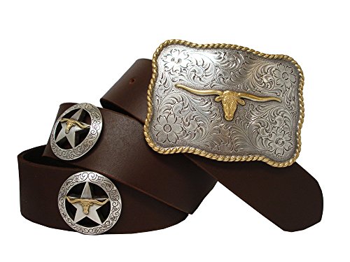 Longhorn Silver Star Western Conchos Leather Belt Brown 44