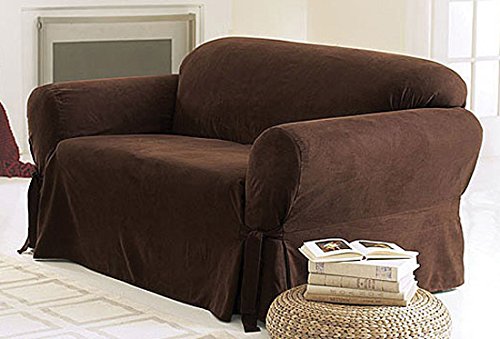 Green Living Group Chezmoi Collection Soft Micro Suede Solid Chocolate Couch/Sofa Cover Slipcover with Elastic Band Under Seat Cushion, Brown