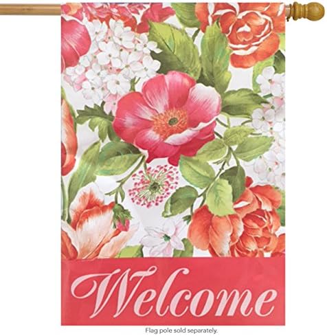 Pink Welcome Spring House Flag Decorative Floral Everyday 28" x 40"