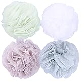 JMJ Bathing Series Loofah Bath Sponge Mesh Shower Wash Ball Lufa Bath Soap Pouf Bathroom Accessories Body Sponges for Shower Pack of 4 (60g/pcs) …
