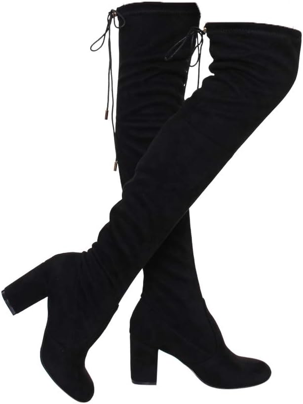 ShoBeautiful Women's Thigh High Boots Stretchy Over The Knee Chunky Block Heel Boots