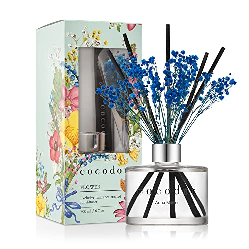 Cocod'or COCODOR Diffusore a Bastoncini con Vero Fiore Conservato/Acquamarina (Aqua Marine) / 200ml / Diffusore per Ambiente, Profumatore Casa, Fragranza Ambiente, Regalo Donna