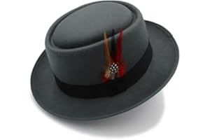 Cotilafi Classic Pork Pie Hat with Feathers Flat Top Fedora, Vintage Panama Hats, Warm Comfortable Jazz Cap