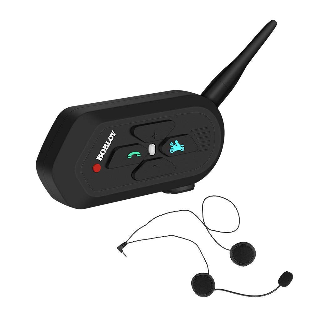 Boblov 2X V6 PRO Interfono Casco Moto 1200M Wireless Blue-Tooth Cuffie Auricolari Passeggero Impermeabile