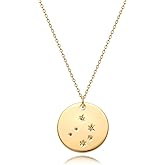 MEVECCO Gold Necklace Coin Disc Zodiac 12 Constellation Star Connected Engraved Horoscope Sign Astrology Pendant 18K Gold Plated Chain Dainty Personalized Simple Jewelry