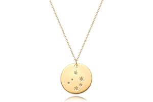 MEVECCO Gold Necklace Coin Disc Zodiac 12 Constellation Star Connected Engraved Horoscope Sign Astrology Pendant 18K Gold Plated Chain Dainty Personalized Simple Jewelry
