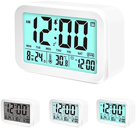 Coresto Talking Alarm Clock Time/Calendar/Temperature Display with 3 Alarms, Optional Weekday Alarm,Snooze Function,Smart Sensor Light Desk Clock for Kids and Family(White)