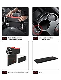 ekyaomei 2 piezas piel sintética organizador de bolsillo lateral Asiento de coche Crevice caja de almacenamiento espacio Gap Filler bebidas taza soporte con moneda consola de coche interior accesorios, Negro con rojo