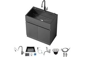 HMOROVEX Length 19.6-29.5In Laundry Utility Sink with Cabinet,Outdoor Deep Laundry Tub Sink with Aluminum Cabinet Multi-Funct