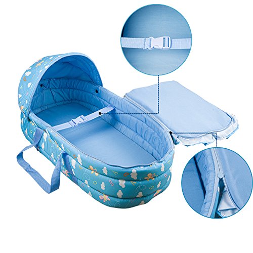 Olpchee Portable Baby Carrycot Baby Travel Bed Crib Infant Transporter Basket with Double Handle for 0-7 Months Babies (Green)