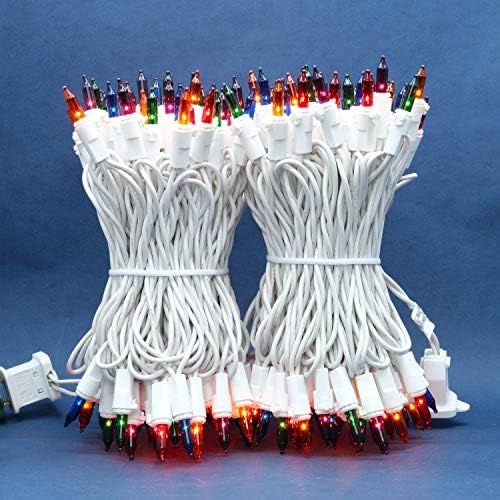 MultiColor Incandescent Christmas Lights, 66 Ft White Wire 200 Mini Lights, UL Certified