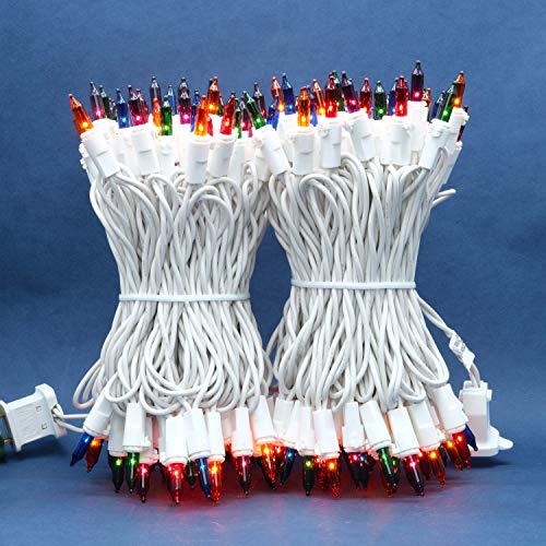 MultiColor Incandescent Christmas Lights, 66 Ft White Wire 200 Mini