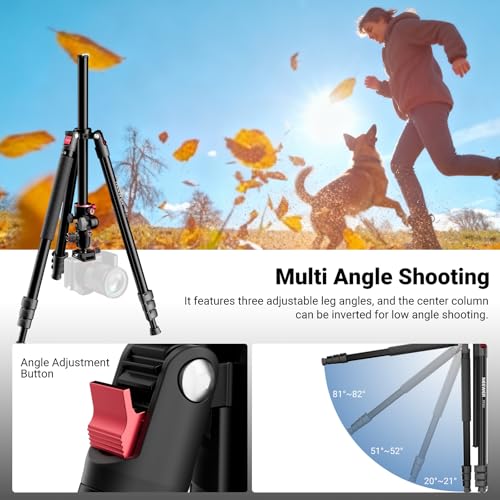 NEEWER Overhead Horizontal Camera Tripod Monopod with Ball Head & Flexible Center Column, 90 Inch Tall Metal DSLR Video Travel Stand, Arca Type QR Plate & Inverted Legs, Max Load 13.2 lbs, TP63