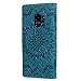 Samsung Galaxy S9 Case, PU Leather Wallet Case Sunflower Pattern Flip Folio Magnetic Book Skin Shell with Credit Card Slots and Kickstand Wrist Strap Soft TPU Bumper Full Proteciton, Blue