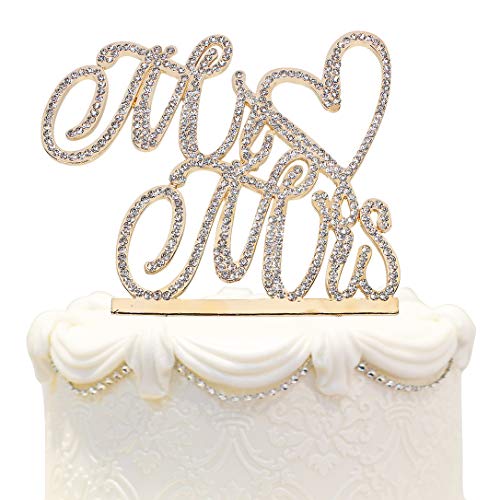 Hatcher lee Mr and Mrs Love Cake Topper Wedding Anniversary Gold Crystal Rhinestone Party Decoration