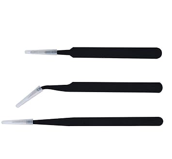 PagKis ESD Safe Tweezers for Electronics Repair (Black)- Set of 3
