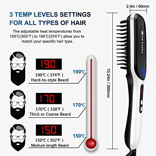 Beard Straightener for Men Ionic hair straightener with LED Display Beard/Hair Straightening Heat Brush with Anti-Scald Feature Portable Beard Straightener Comb For Home & Travel - Thumbnail 3