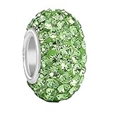 BoRuo Charms 925 Sterling Silver Czech Crystal Peridot Glass Ball Beads Spacers August Birthstone Solid Core Charm Fit Pandora Bracelets.