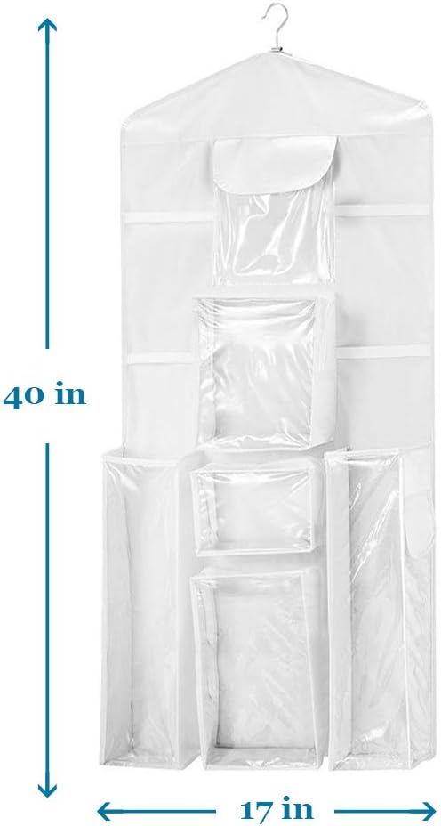 ProPik Hanging Double Sided Wrapping Paper Storage Organizer With Multiple Front And Back Pockets Organize Your Gift Wrap & Gift Bags Bows Ribbons 40”X17" Fits 40 Inch Rolls (White): Beauty