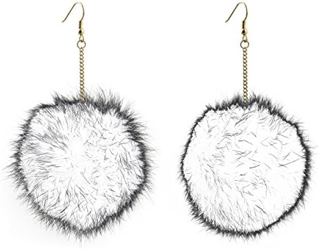 WHITE Pom Pom Earring Set Large Velvet Choker Necklace Included With Gift Box