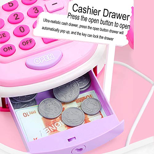 Fullfun Kids Supermarket Cash Register Toy with Basket Pretend Play Role-Playing Games Play Money Educational Girls Toys for Children