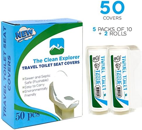 Disposable Toilet Seat Covers, Travel, Office, Potty Training. 50 Pack Plus 2 toilet paper rolls