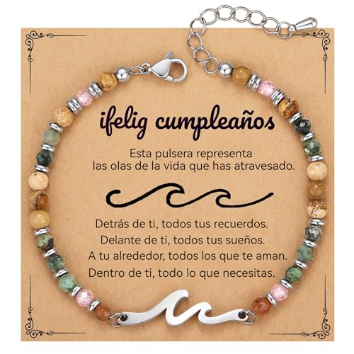 Pulseras de Acero Inoxidable para Mujer, Pulsera de Piedra Natural, Brazalete para Dama Elegante, Regalos para Mujer Cumpleaños, Joyeria Accesorios Regalo para Novia Amiga Mamá