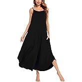 SWOMOG Women Long Nightgown Pajama Dress Soft Strap Nightdress Summer Sleeveless Nightshirt Lounge Dress with Pockets