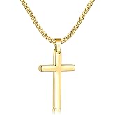 Fiusem Cross Necklace for Men, Silver Tone/Gold Plated/Black Mens Cross Necklaces with 2.5mm Chain, Stainless Steel Wheat Chain, 16-24 Inch