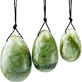 Yibaigems 3pcs Set Green Jade Eggs, Natural Green Jade Egg Massage Stone for Women Body Exercise Pelvic Muscles Train Crystal Massage Balls Relax