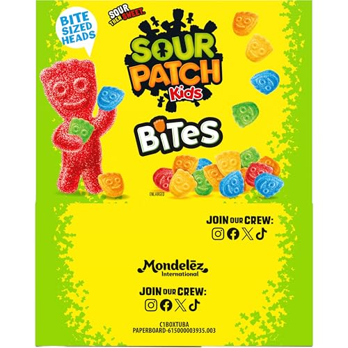 SOUR PATCH KIDS BITES SOFT & CHEWY GUMMY CANDY, BULK CANDY, 12-1.8 OZ TUBES