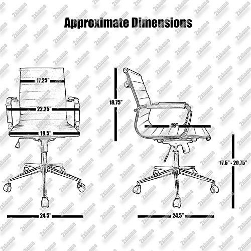 2xhome Ergonomic Executive Chair Mid back PU Leather With Arm Rest Tilt Adjustable Height With Wheels Arms Ergonomic Swivel Task Computer Desk Office Conference Room Lumbar Support Mid Century White