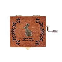 Walmeck Retro Wooden Musical Box Hand Crank Music Box Exquisite Workmanship 4 Patterns for Option (Bunny, Always with You) (1pc)