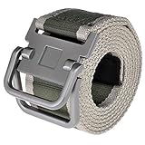 Ayliss® Men's Soft Nylon Canvas Belt Double D-Rings Zinc Alloy Buckle Waistbelt (Army Green Stripe)