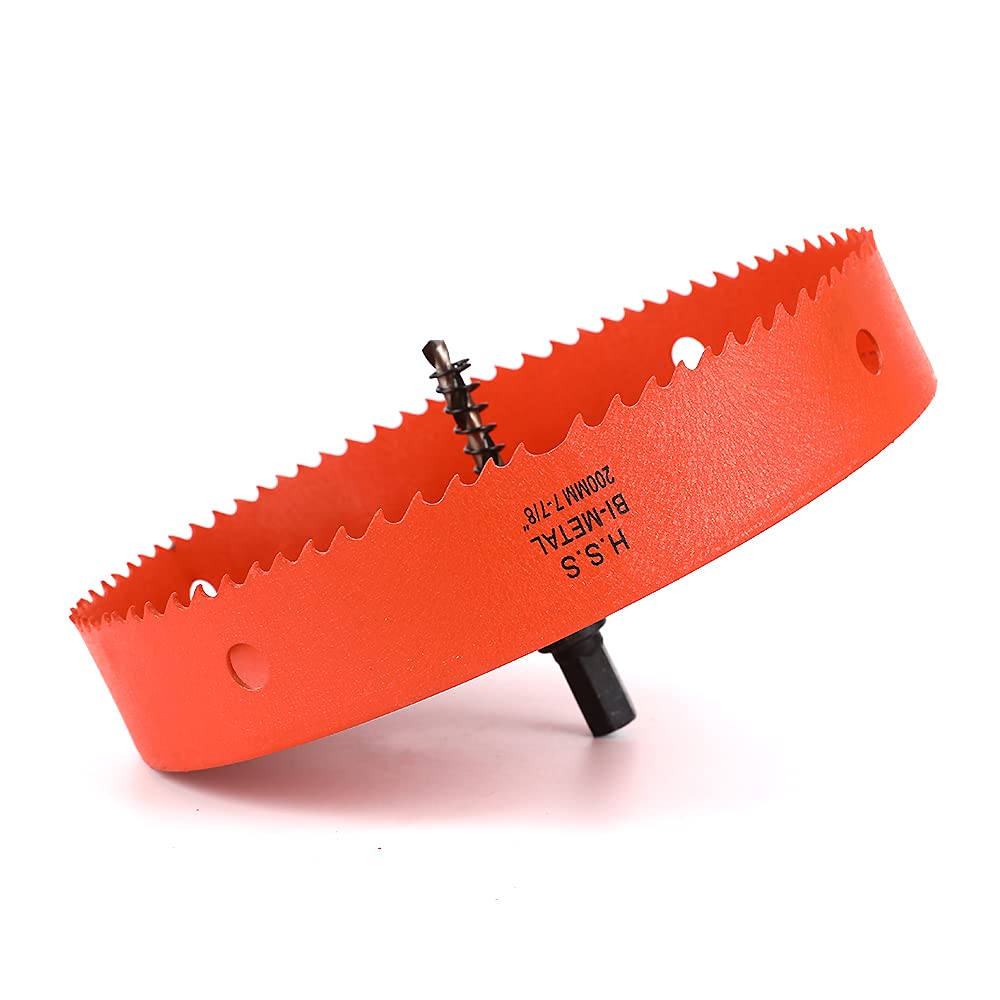 Dribotway 200mm 7-7/8'' Bi-Metal Hole Saw Drill Bit, High Speed Steel, Compatible with Wood, Metal, Plastic, Ideal for Drilling Circular Holes in Various Materials