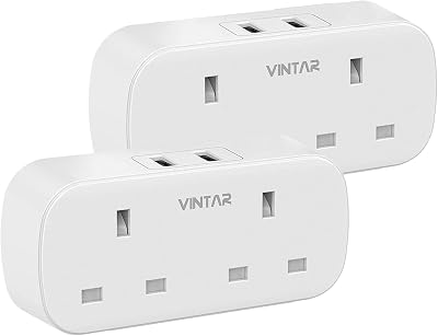 VINTAR 4 in 1 UK Plug Adaptor with 2 USB Ports 2 Way Sockets White 2 Pack
