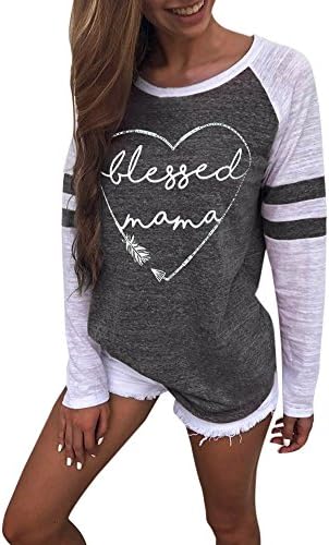 LILICAT Womens Blouse, Womens T-Shirt Ladies Long Sleeve Stitching Shirt Round NeckTops Fashion Catual Letter Printing Thankful Grateful Blessed Baseball T-Shirt Plus Size Loose