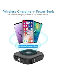 Cargador portátil inalámbrico (entrada USB C), 10000mAh Banco de alimentación de 3 puertos USB C, Paquete de baterías externas del tipo de bolsillo tipo C Cargador rápido con linterna LED de emergencia Compatible con Nintendo Switch, iPhone, Samsung