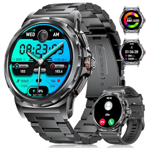 LIGE Men's Smart Watch, 1.43 Inches AMOLED for Android iOS, Black | HD-AMOLED Display, Bluetooth Calls, Health Tracking, 120+ Sports, IP68, 7 Days Battery Life, Custom Dials