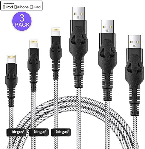 Birgus iPhone iPad Charger Cable [3 Pack] 3.3/6.6/10FT Nylon Braided 8 pin LIGHTNING to USB A Charging Cord for Apple i7/7 Plus 6/6s Plus 5, iPad Pro Air 2 mini 4 3 2, iPod touch 5th 6th nano 7th gen