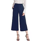 Ginasy Black Wide Leg Pants for Women Business Casual Dress Pants Stretch High Waist Crop Capris Culotte